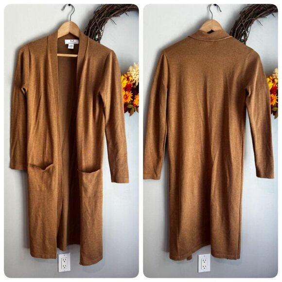 Magaschoni Womens Open Knitted Cardigan Long Sleeve MEDIUM Tan Pockets - Picture 1 of 9